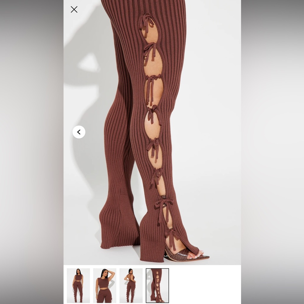 Brown Ribbed Knit Pants - Picture 2 of 2